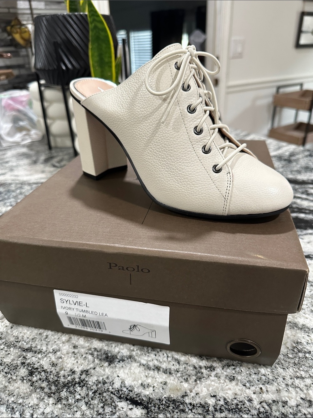 Paolo Ivory Tumbled Leather Lace-Up Mule Heel